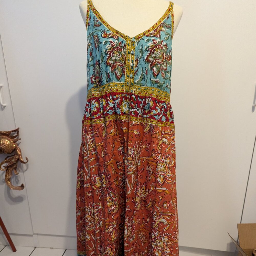Sundance Block Print Midi Sundress Large - image 1